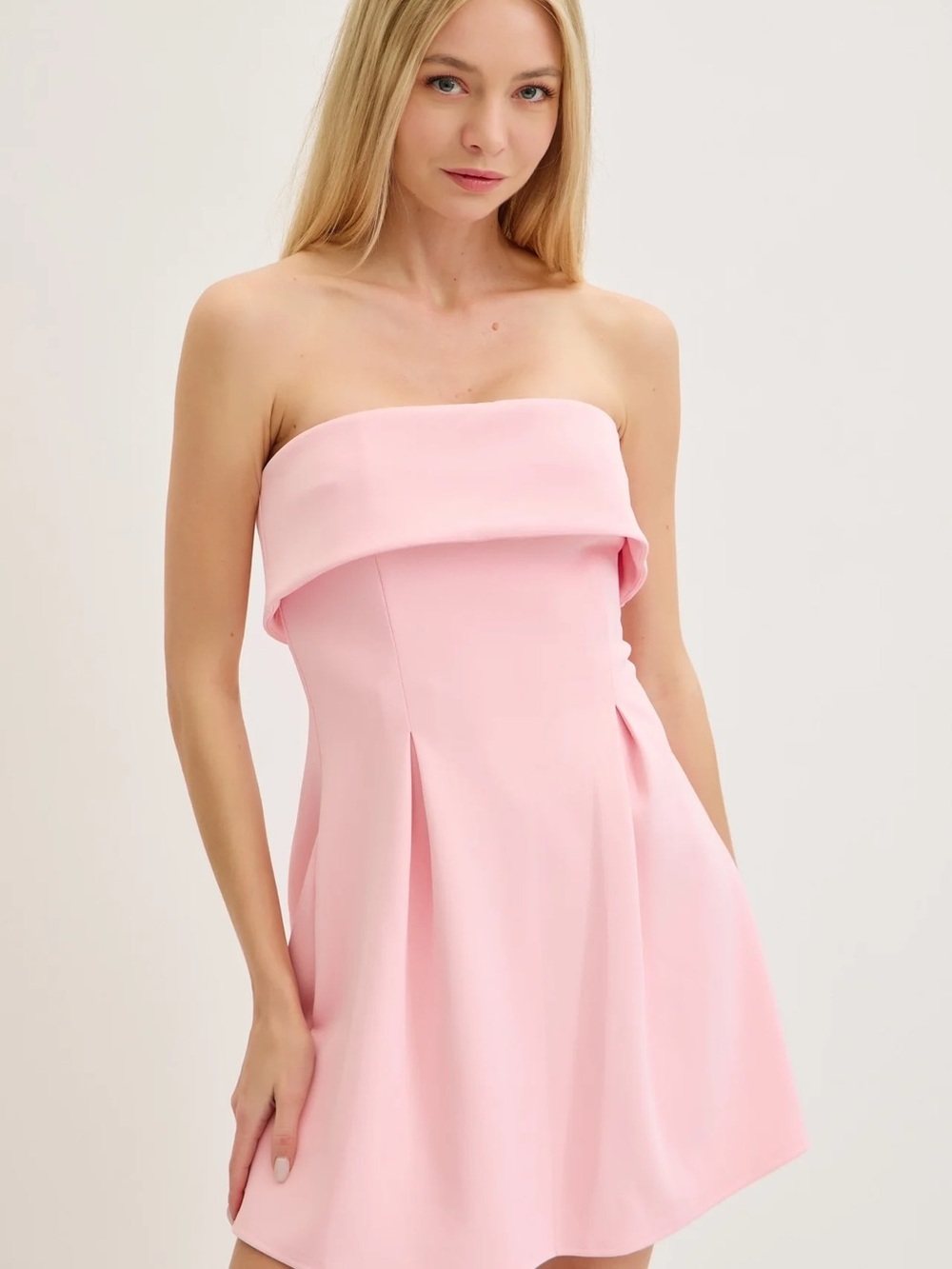 Express neoprene scuba Strapless Fold-Over baby Pink Mini Dress m